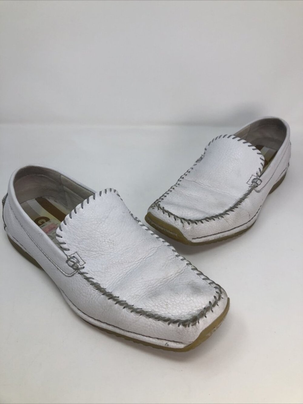 GBX Shoes Mens 8.5M White Soft Leather Crossroads Slip On Moc Toe Driving Loafer